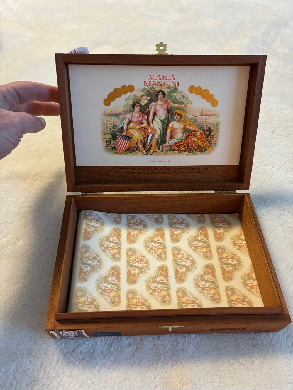 Vintage Maria Mancini Cedar Cigar Box - Empty Wood Decor Case
